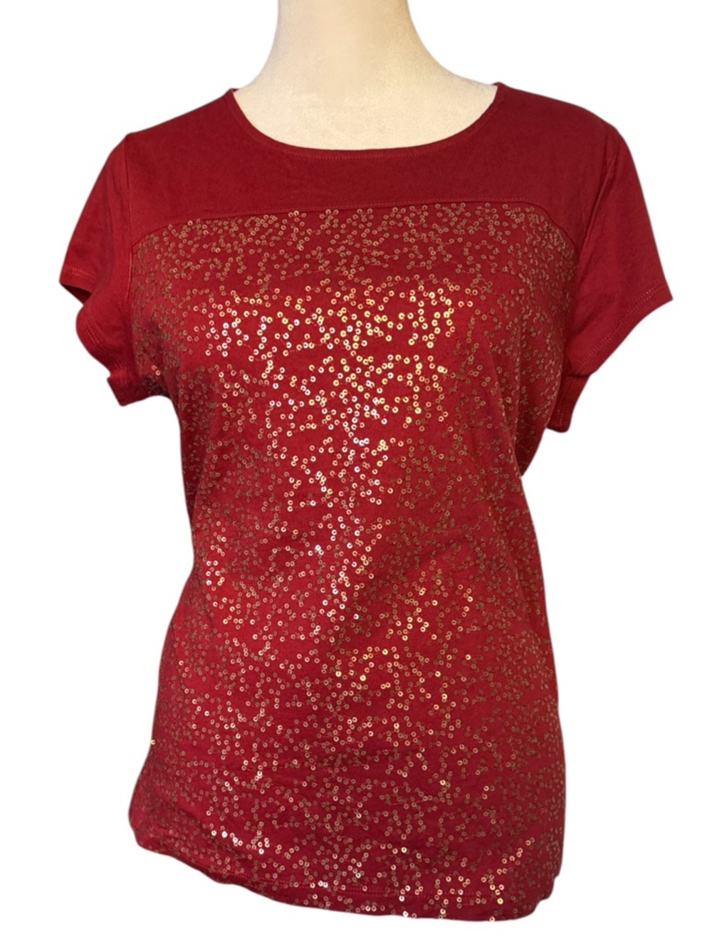 Liz Claiborne Red Short Sleeve Sequin Tee